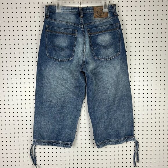 Royal Blue Capri Jorts Size 30 Long Tassle Jean Denim Skater 2000s Y2K Grunge - Picture 1 of 8